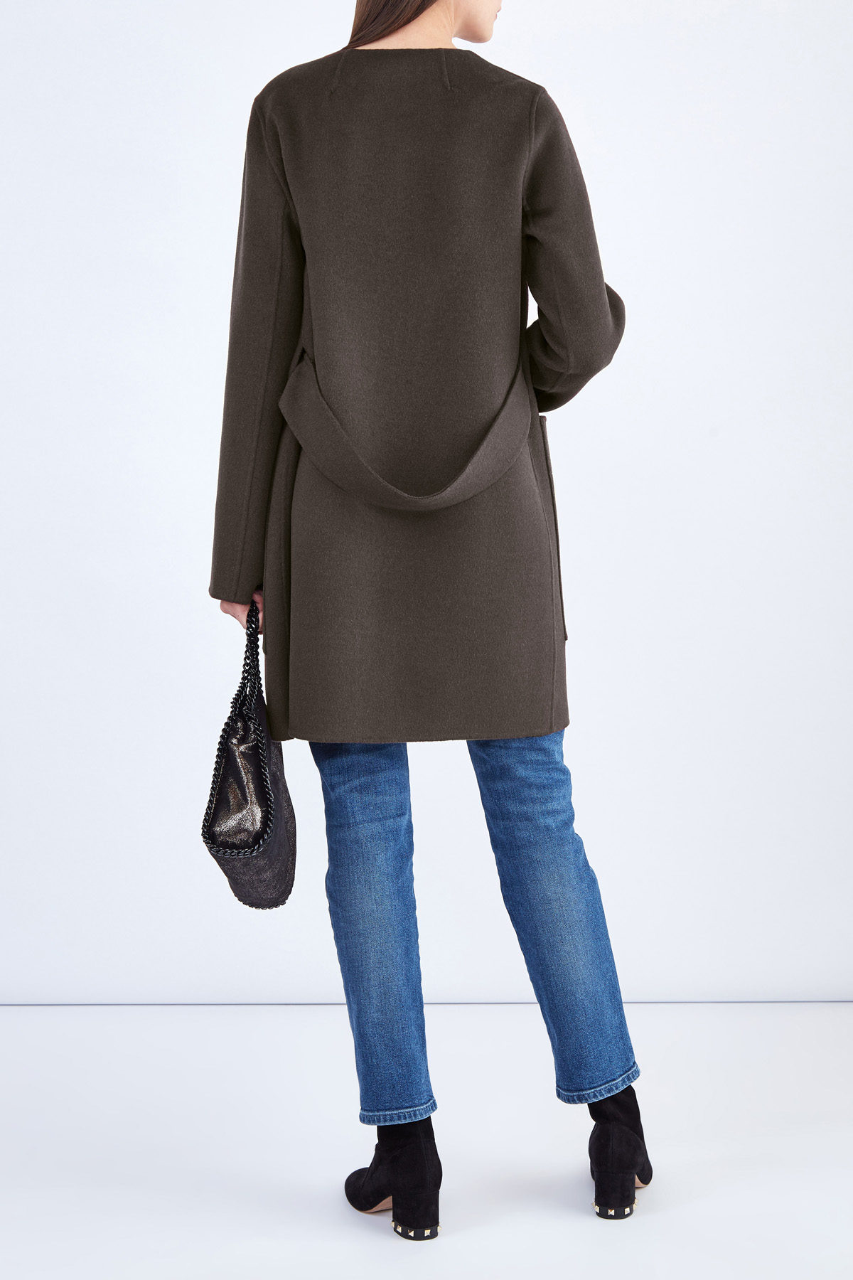 Пальто из шерсти со съемны жилетом из блестящего меха норки YVES SALOMON, цвет хаки, размер 34 - фото 6